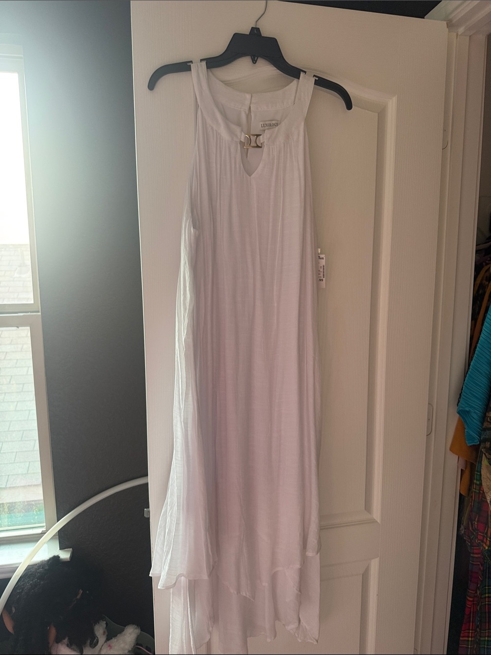 Luxology White Maxi Dress with Gold Buckle